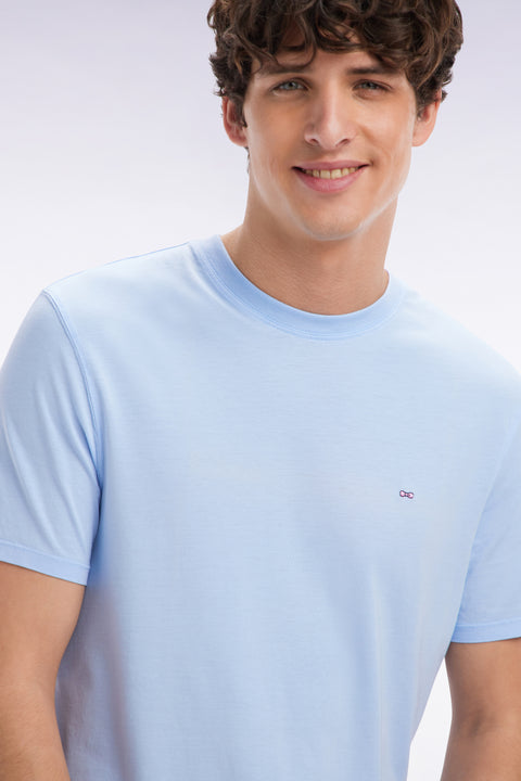 T-shirt ciel uni en lyocell et coton coupe droite - Image 3