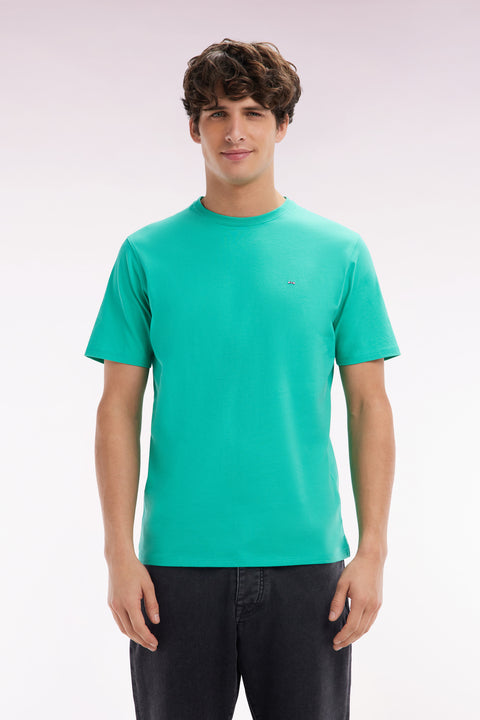 T-shirt en coton Pima vert coupe droite - Image 1