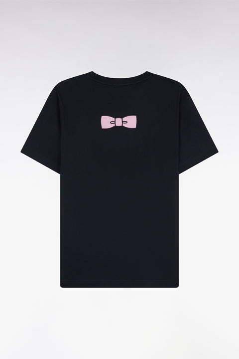 T-shirt en coton Pima marine broderie dos coupe droite - Image 1