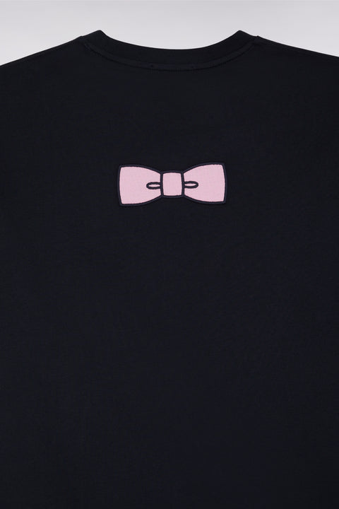 T-shirt en coton Pima marine broderie dos coupe droite - Image 2