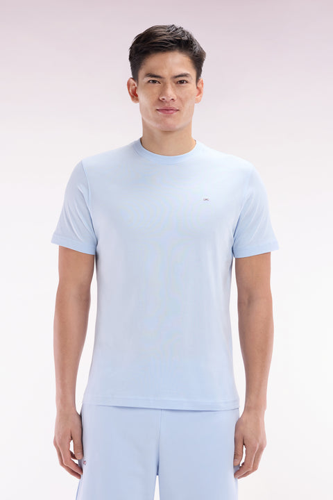 T-shirt en coton Pima ciel broderie dos coupe droite - Image 1