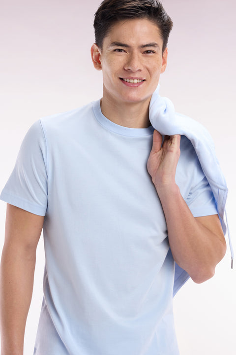 T-shirt en coton Pima ciel broderie dos coupe droite - Image 3