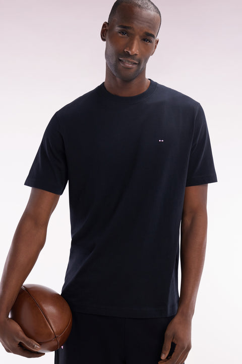 T-shirt en coton Pima noir broderie dos coupe droite - Image 3