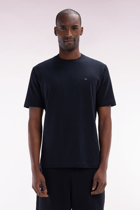 T-shirt en coton Pima noir broderie dos coupe droite - Image 1