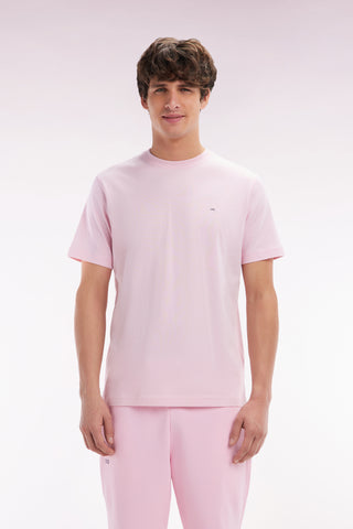 Straight-fit light pink Pima cotton T-shirt with back embroidery