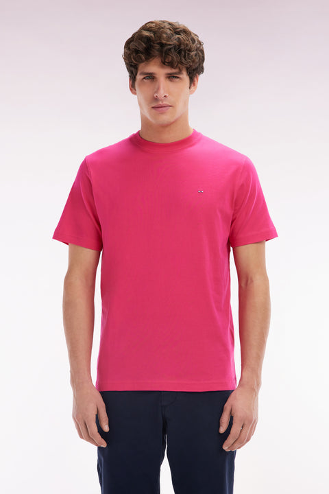 T-shirt en coton Pima fuchsia broderie dos coupe droite - Image 1