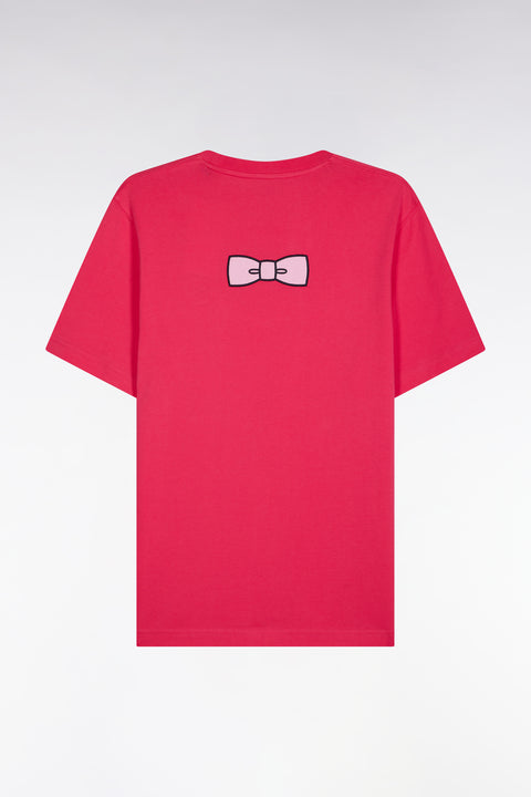 T-shirt en coton Pima fuchsia broderie dos coupe droite - Image 2