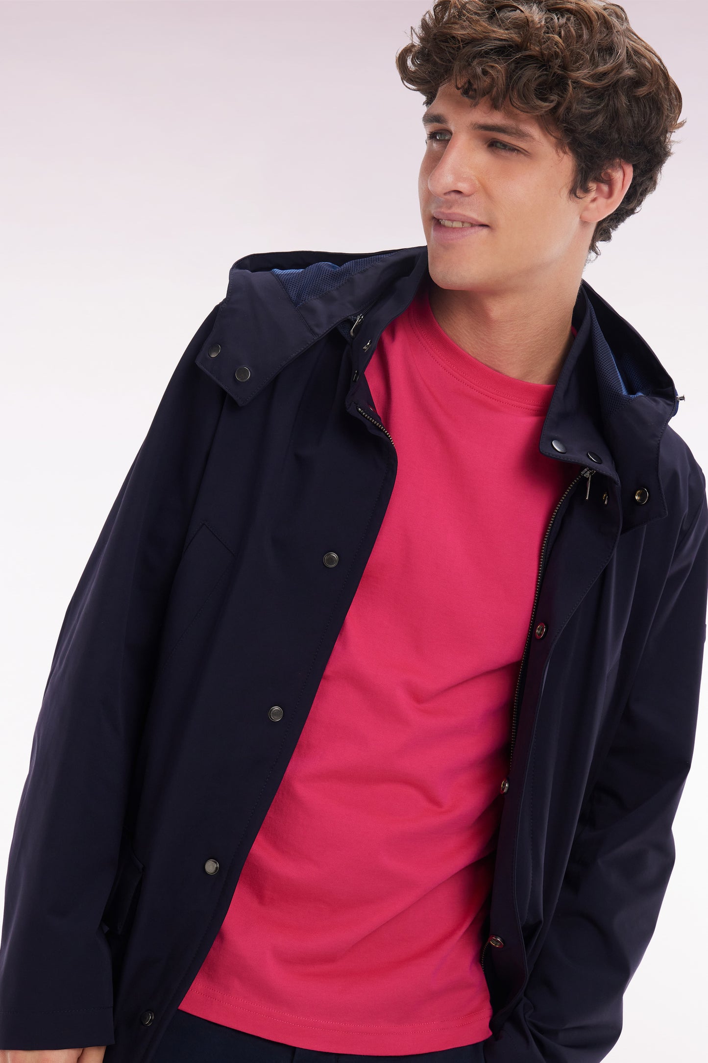 Straight-fit fuchsia Pima cotton T-shirt with back embroidery