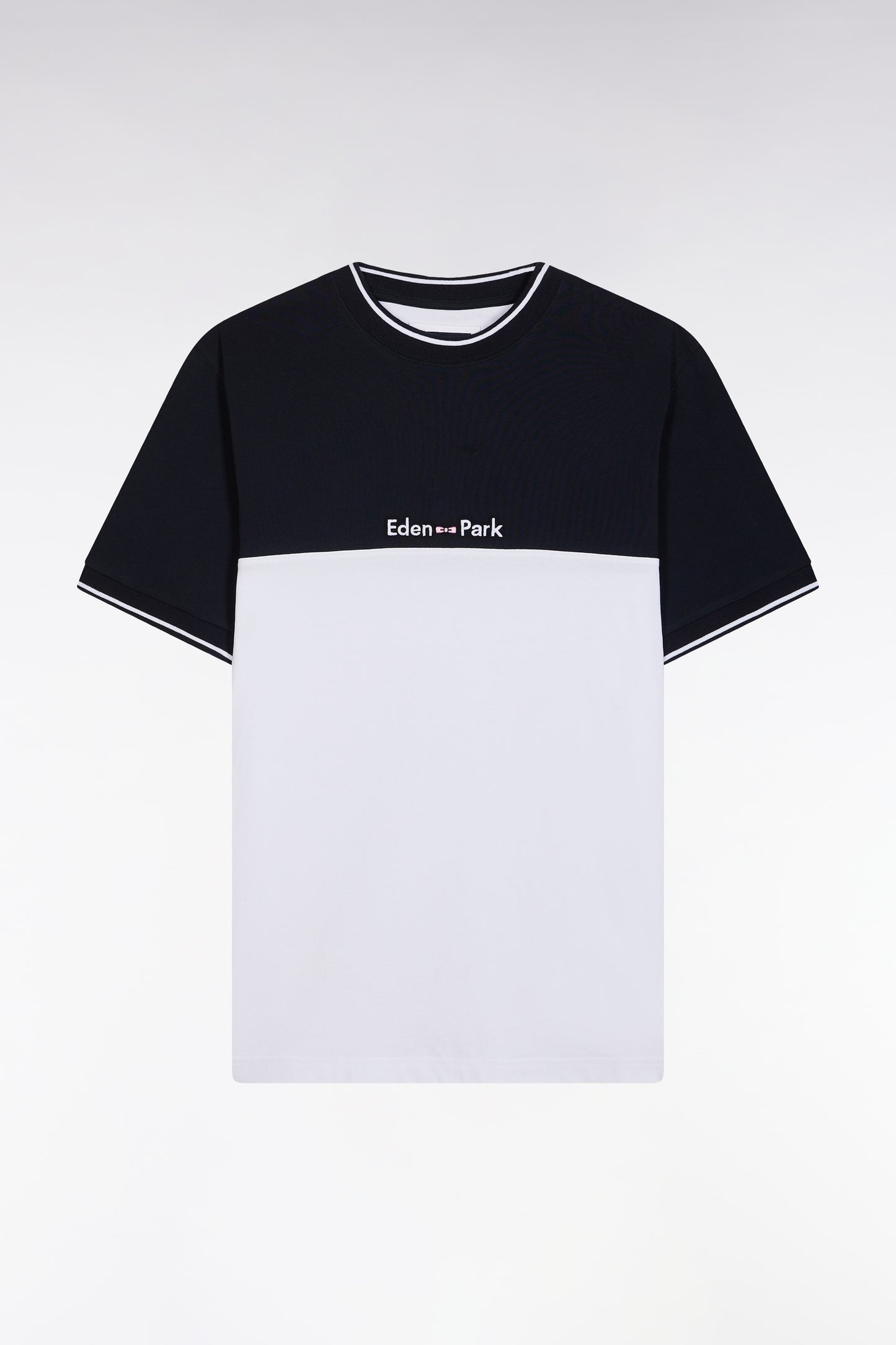 T-shirt brodé en coton bicolore blanc coupe droite