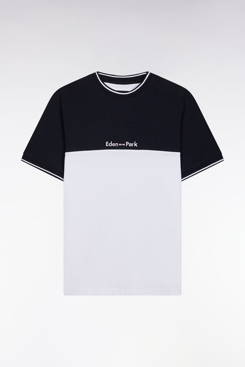 T-shirt brodé en coton bicolore blanc coupe droite - Image 1