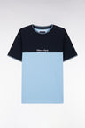 T-shirt brodé en coton bicolore ciel coupe droite