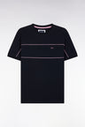 T-shirt en coton marine à passepoils roses coupe droite