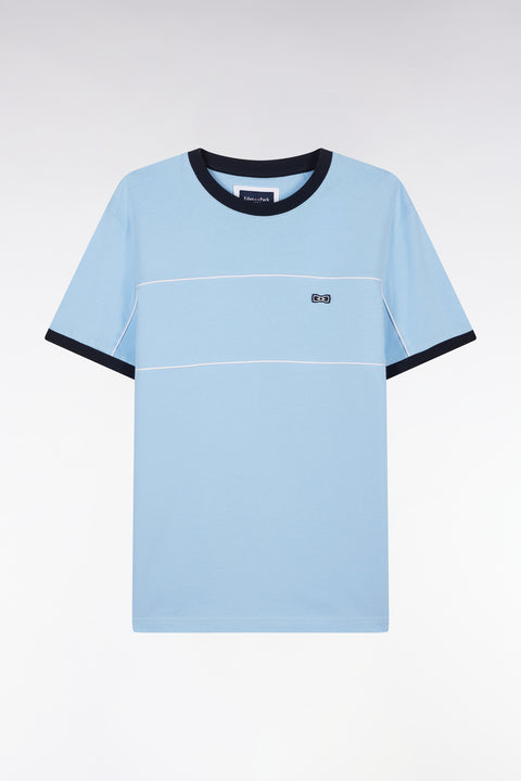 T-shirt en jersey de coton ciel à détails contrastés coupe droite - Image 2