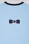 Sky cotton T-shirt with embroidery and bow tie badge - A SHOOTER