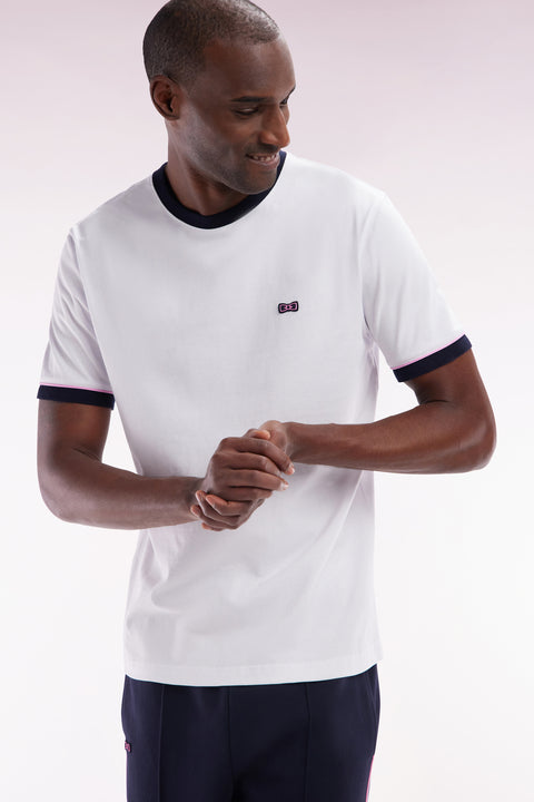 Straight-fit white cotton T-shirt with embroidery and bow tie badge - Image 2