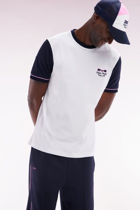 Straight-fit two-tone white cotton T-shirt with Eden Park French Flair embroidery - Image 3