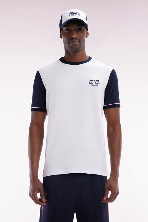 Straight-fit two-tone white cotton T-shirt with Eden Park French Flair embroidery - Image 1