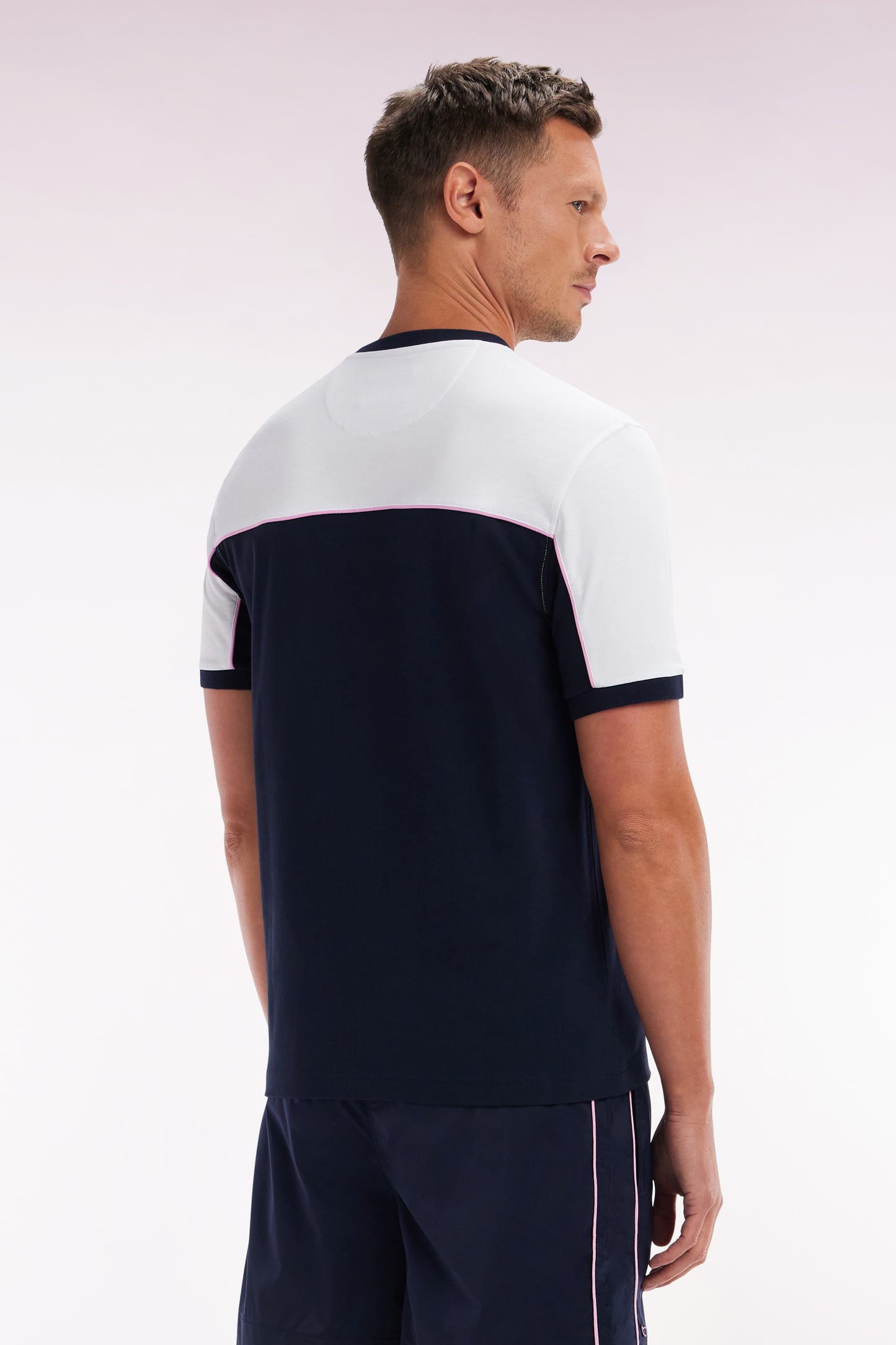 Straight-fit two-tone navy cotton jersey T-shirt