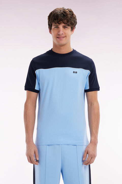 T-shirt en jersey de coton bicolore ciel coupe droite - Image 1