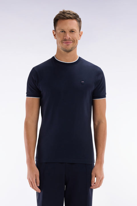 T-shirt en coton stretch marine coupe ajustée - Image 1
