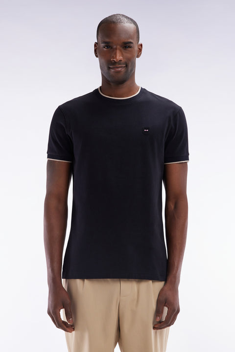 T-shirt en coton stretch noir coupe ajustée - Image 1