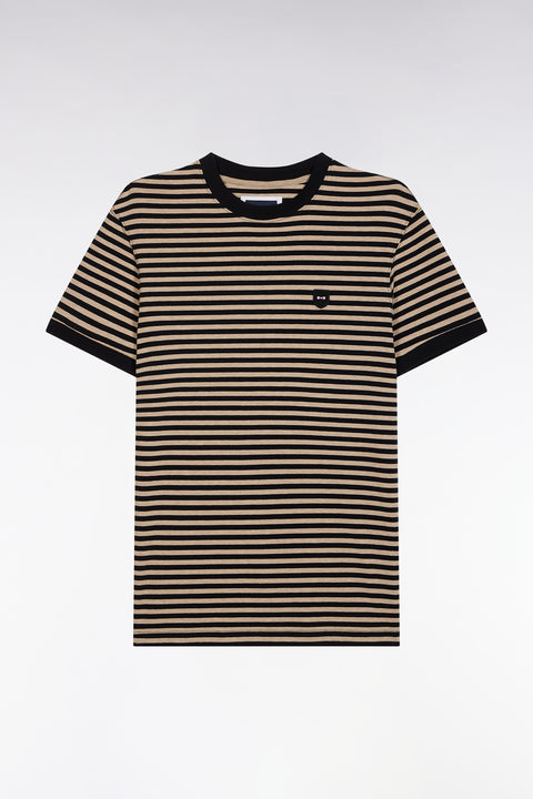 T-shirt en coton stretch rayé beige coupe ajustée - Image 2