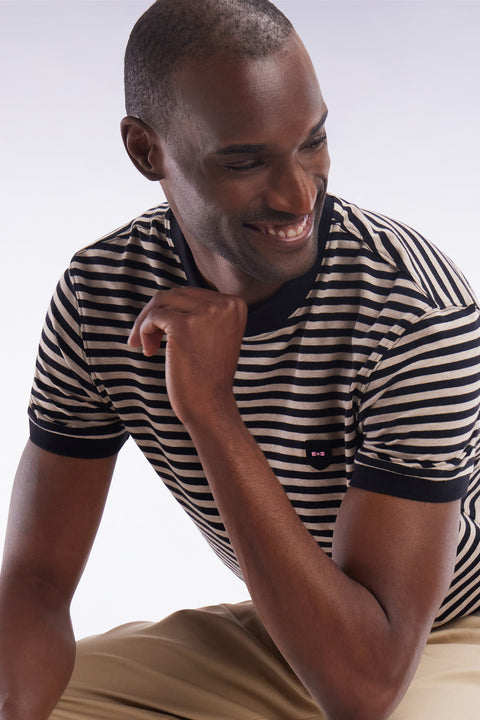 T-shirt en coton stretch rayé beige coupe ajustée - Image 3