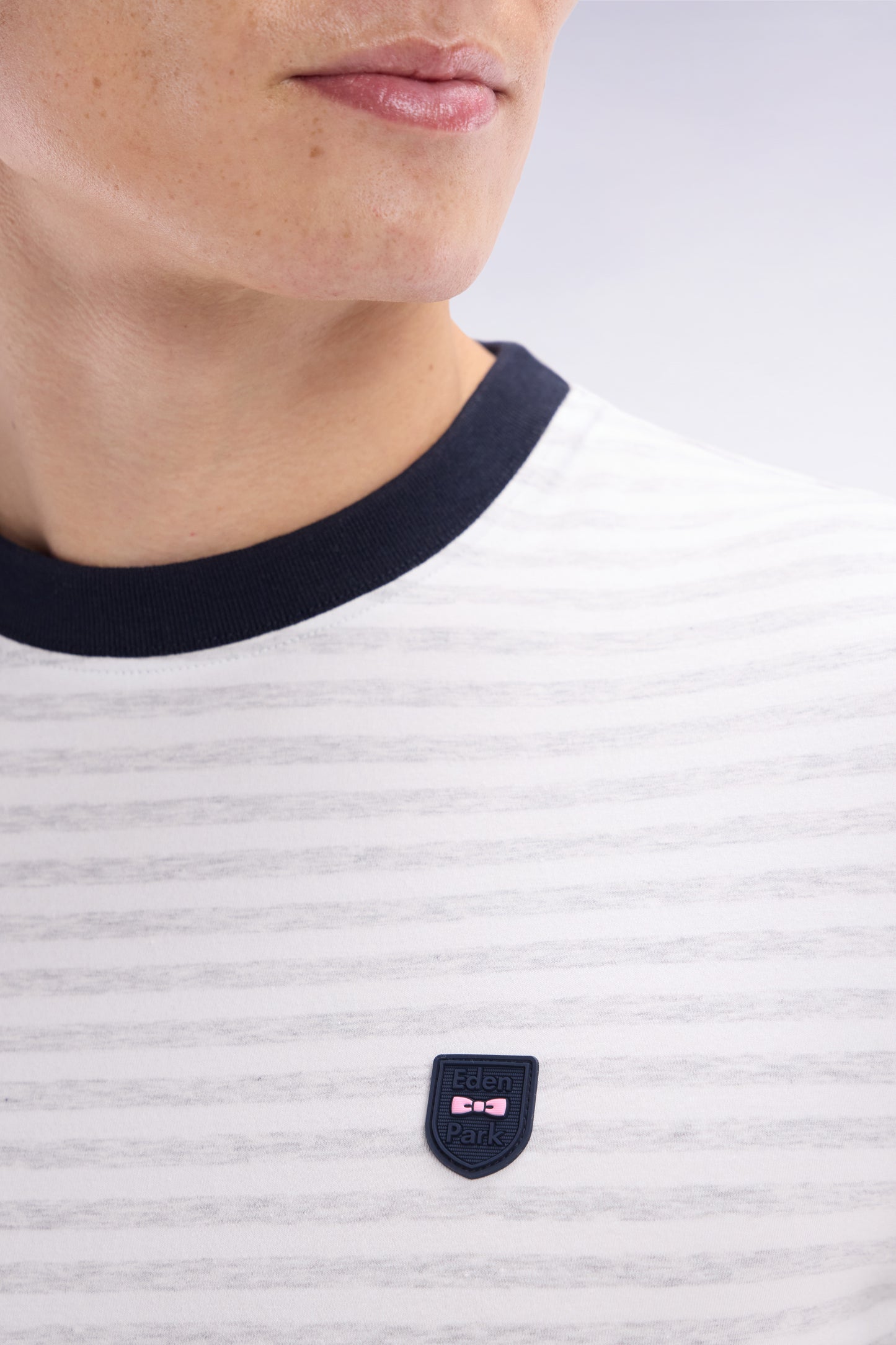 Slim-fit grey striped stretch cotton T-shirt