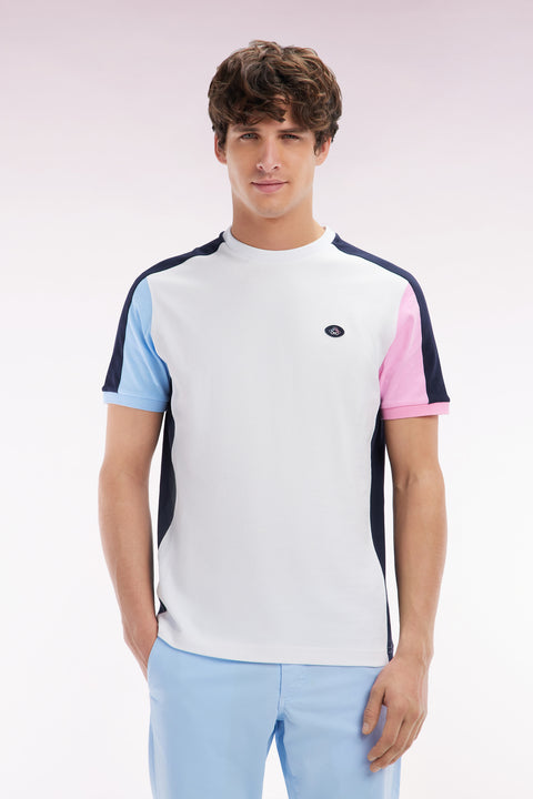 T-shirt colorblock en coton blanc coupe droite - Image 1