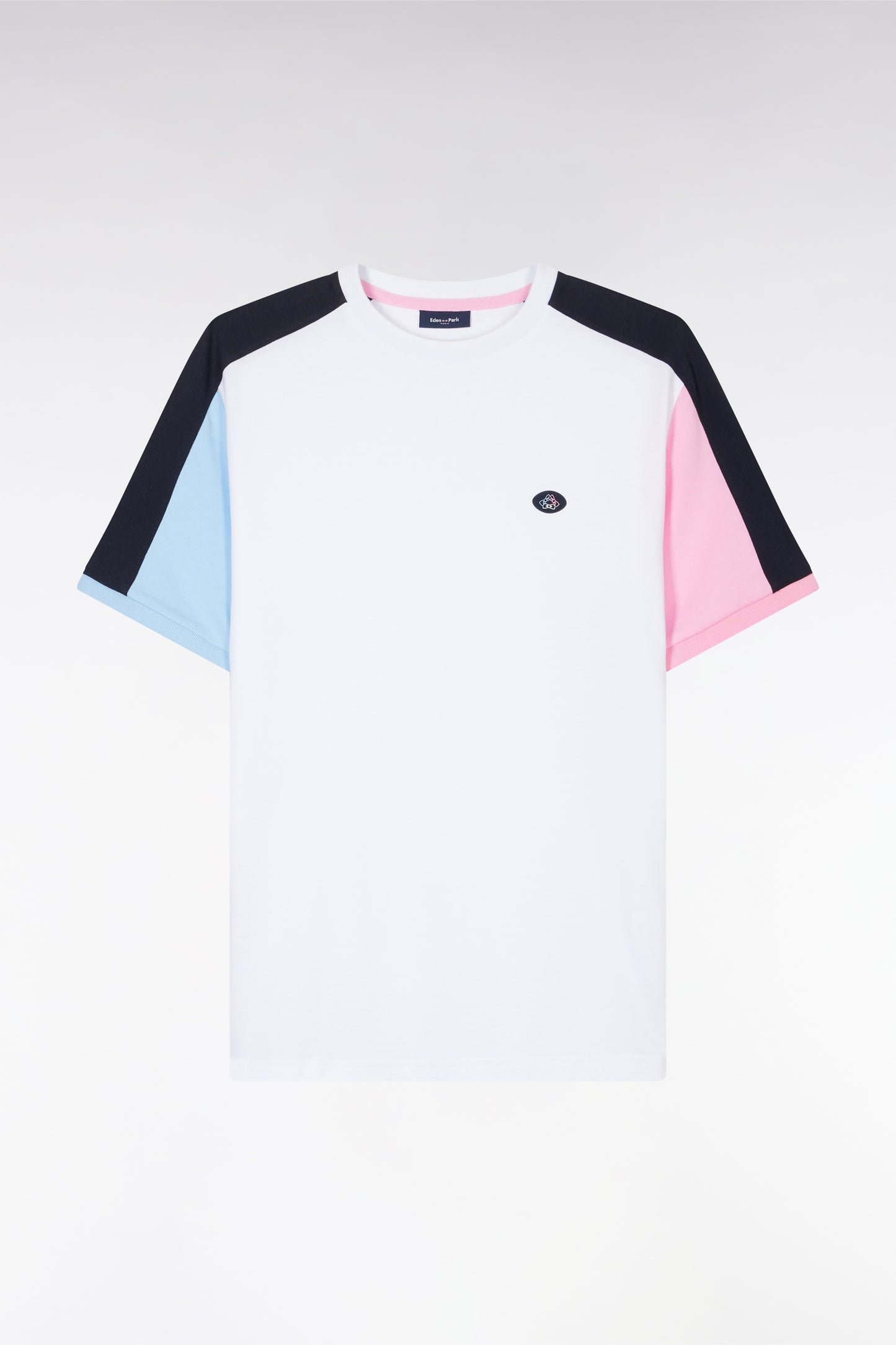 Straight-fit white cotton colorblock T-shirt