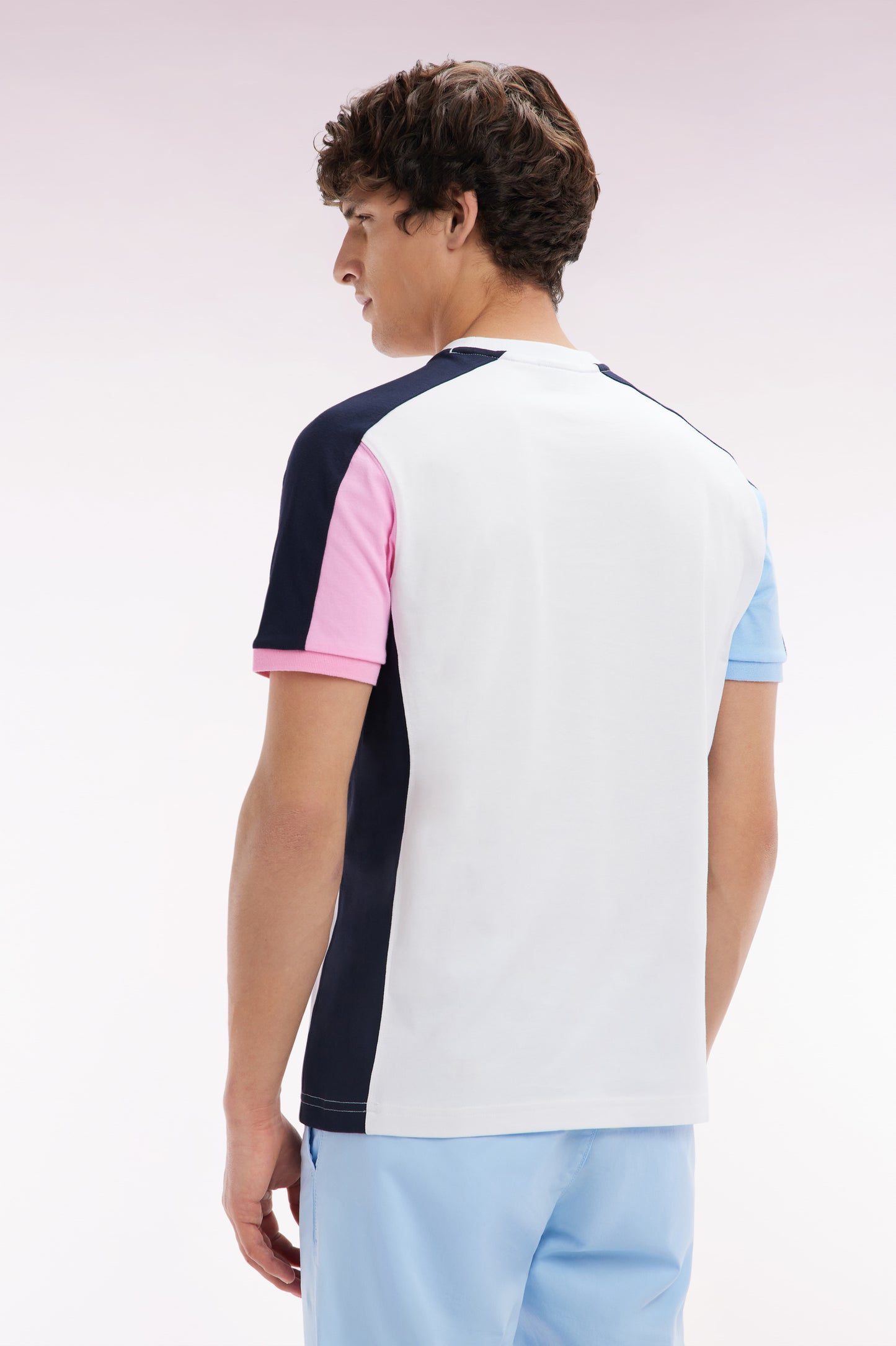 Straight-fit white cotton colorblock T-shirt