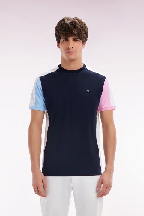 T-shirt colorblock en coton marine coupe droite - Image 1