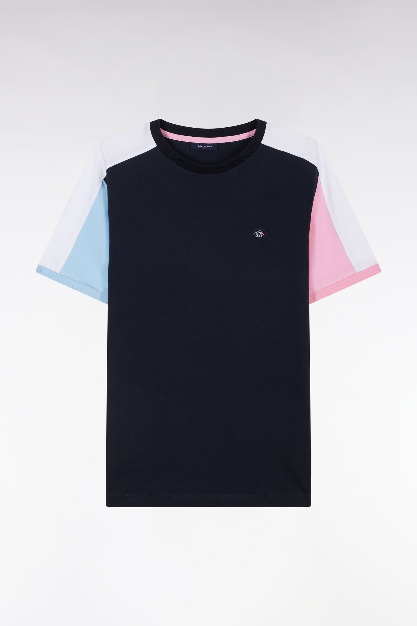 Straight-fit navy cotton colorblock T-shirt