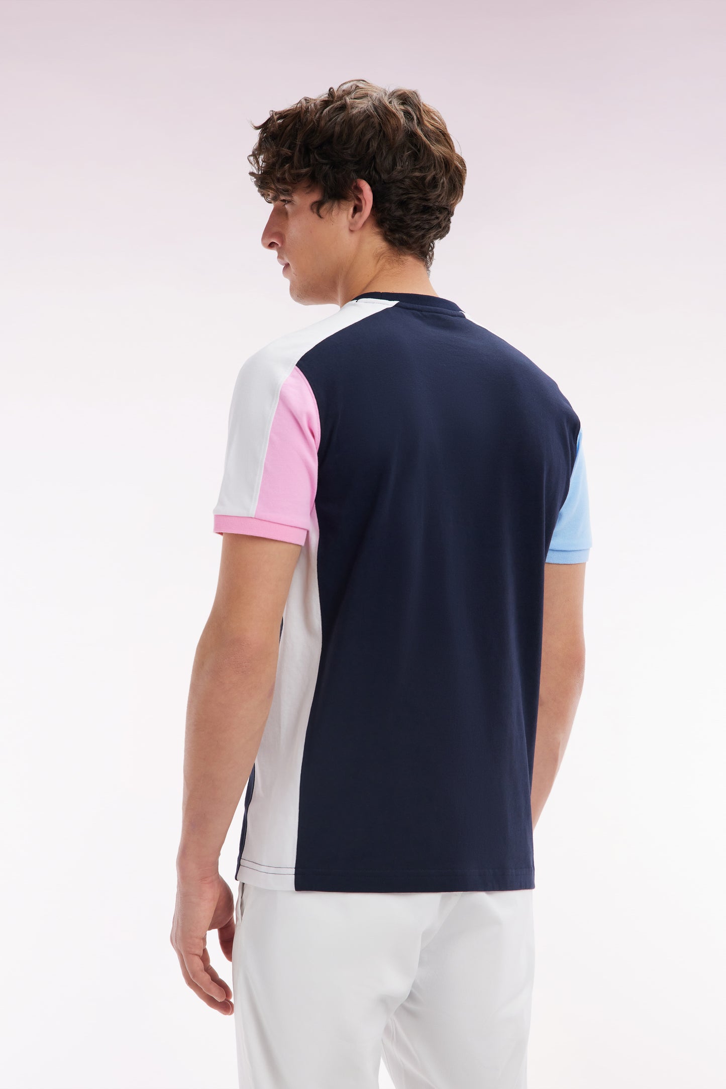 Straight-fit navy cotton colorblock T-shirt