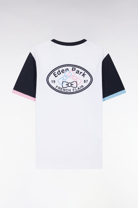 T-shirt colorblock brodé en coton blanc coupe droite - Image 2