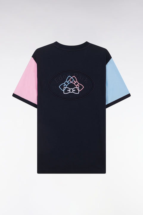 T-shirt colorblock brodé en coton marine coupe droite - Image 2