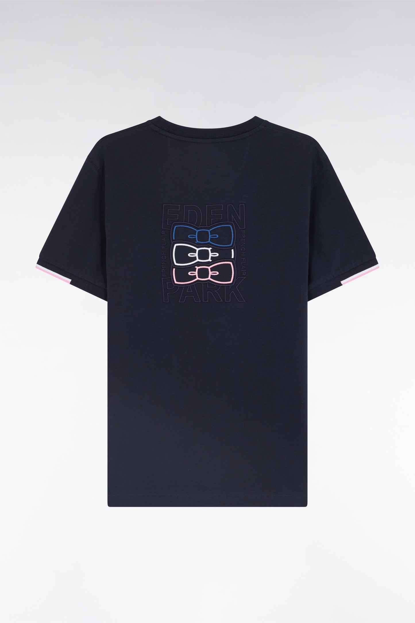 Straight-fit navy cotton T-shirt with back embroidery
