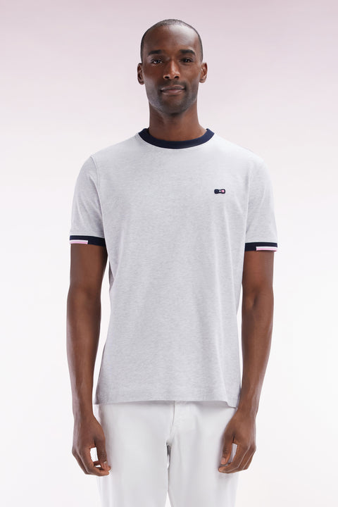 T-shirt en coton gris broderie dos coupe droite - Image 1