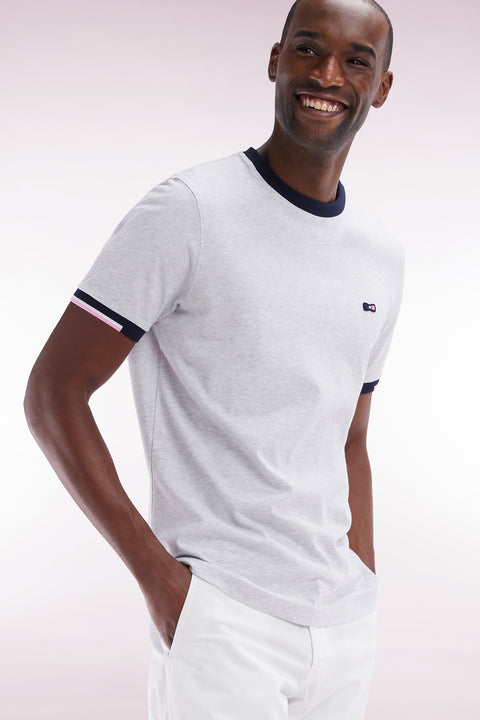 T-shirt en coton gris broderie dos coupe droite - Image 3