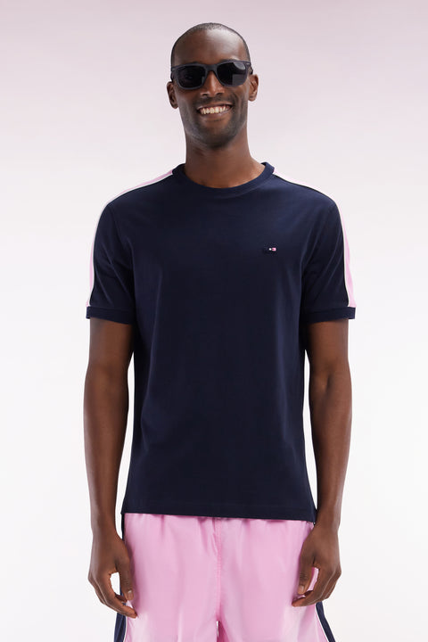 T-shirt en coton marine broderie dos et découpes coupe droite - Image 1