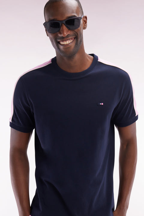 T-shirt en coton marine broderie dos et découpes coupe droite - Image 3