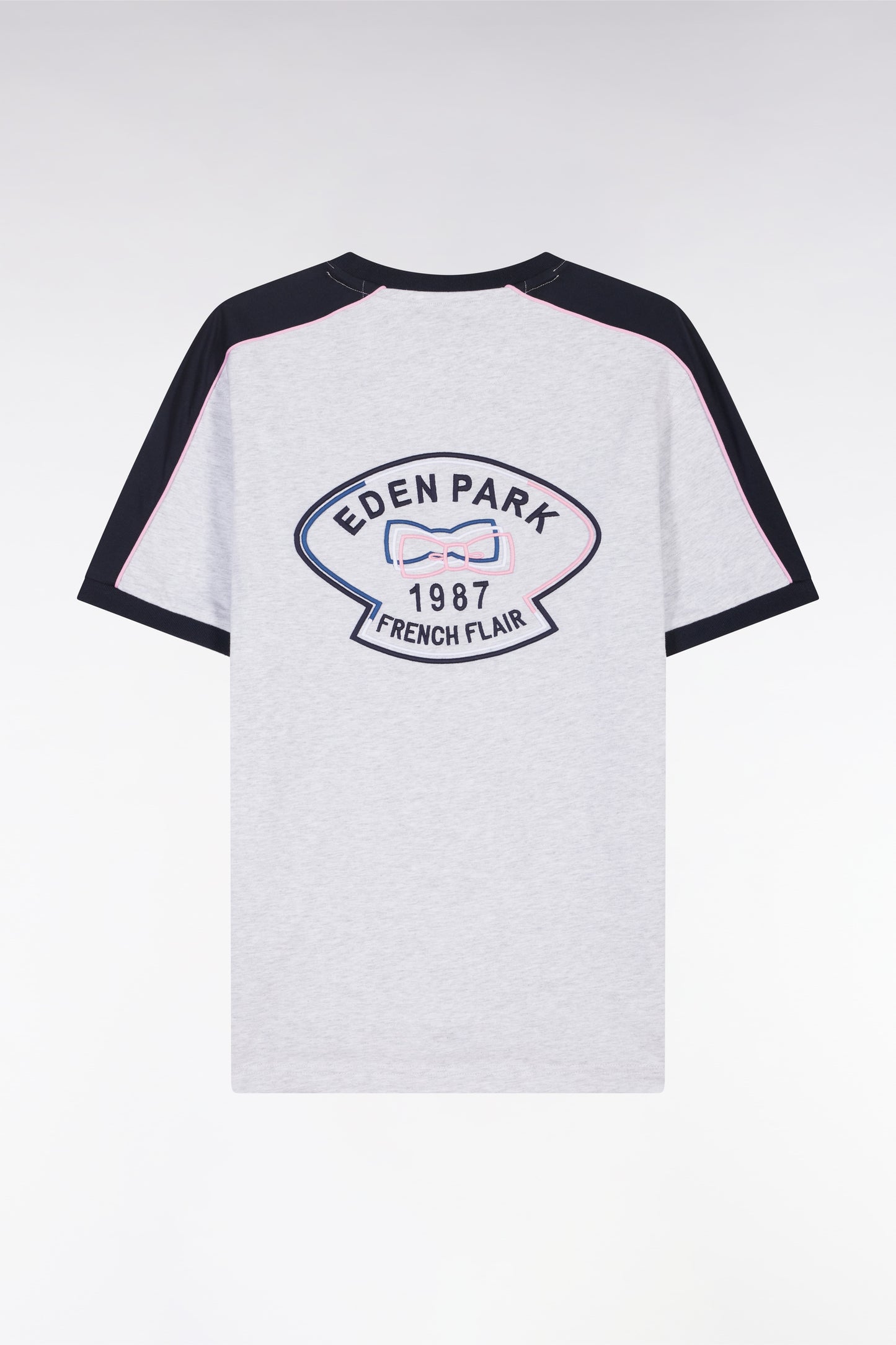 Straight-fit grey cotton T-shirt with back embroidery and cutouts