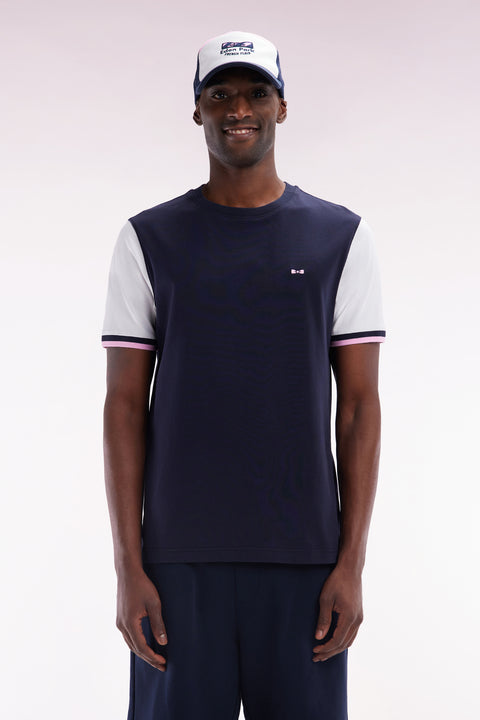 T-shirt bicolore en coton blanc broderie nœud papillon coupe droite - Image 1