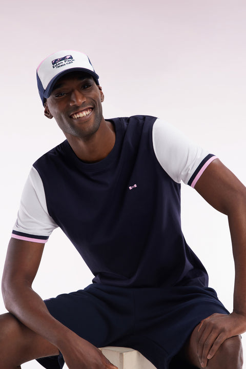 T-shirt bicolore en coton blanc broderie nœud papillon coupe droite - Image 3