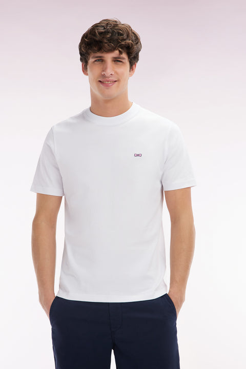 T-shirt en coton blanc broderie dos cerclée coupe droite - Image 1