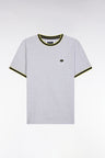 Grey cotton T-shirt with green ribbing, relaxed fit