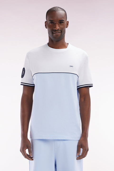 T-shirt bicolore en coton ciel coupe décontractée - Image 1