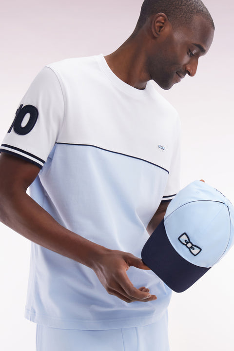 T-shirt bicolore en coton ciel coupe décontractée - Image 3