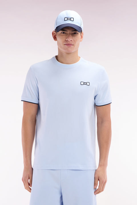 T-shirt en coton ciel broderie nœud papillon coupe décontractée - Image 1