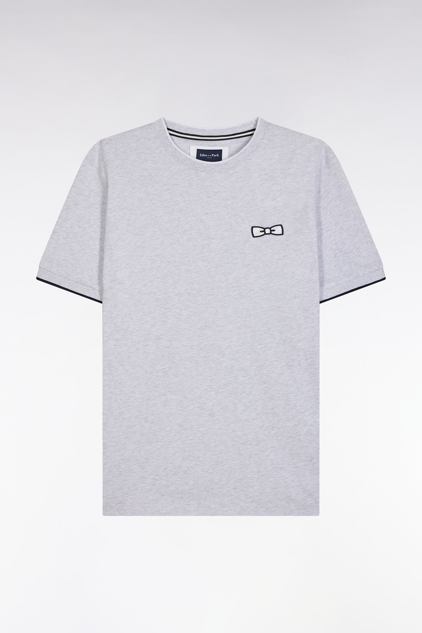 Grey cotton T-shirt with bow-tie embroidery, relaxed fit